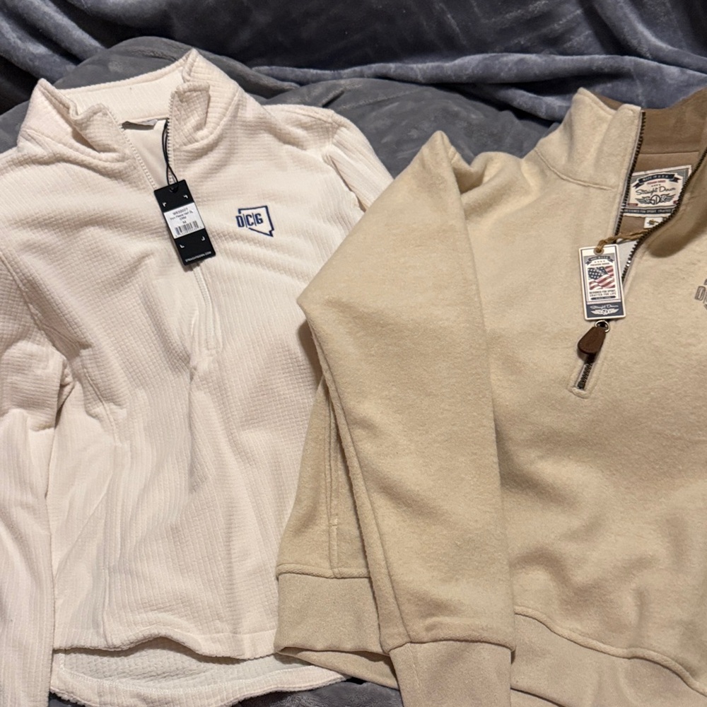 Straight Down Beige and Cream Fleece Pullovers